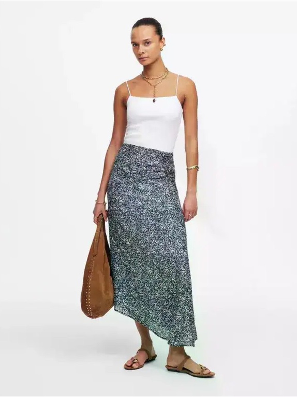 MADEWELL 
Ruched Asymmetric Midi Skirt